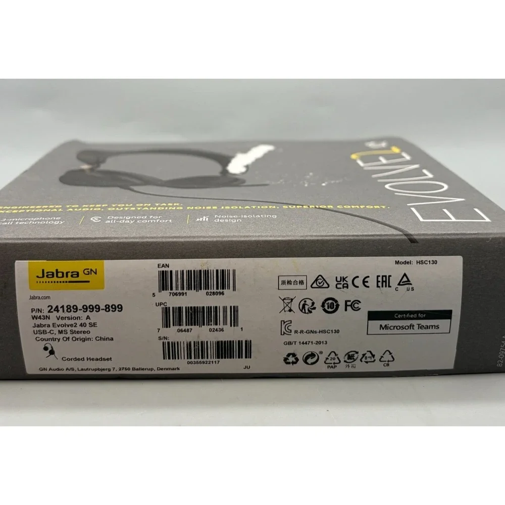 Jabra Evolve2 40 SE WIRED MS Stereo Headset USB-C - Sealed